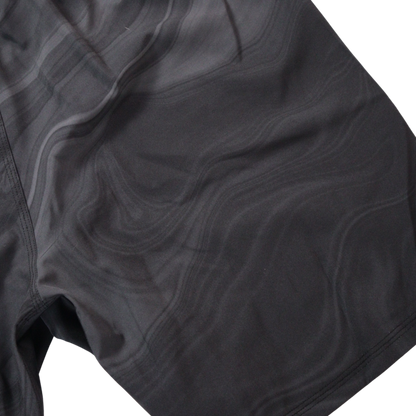 close up of marble black nogi shorts 