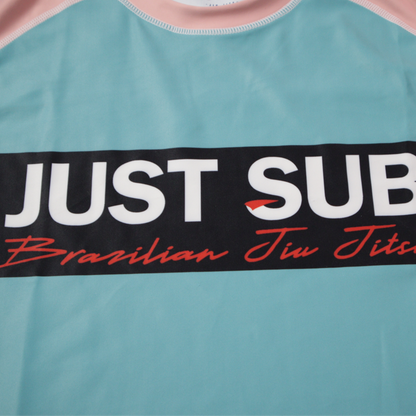 nogi bjj real teal rashguard close up logo