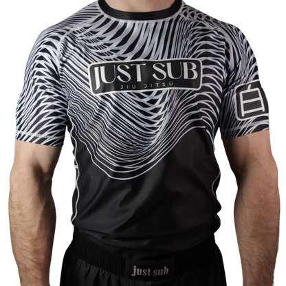 model wearing nogi bjj ranked white rashguard front view